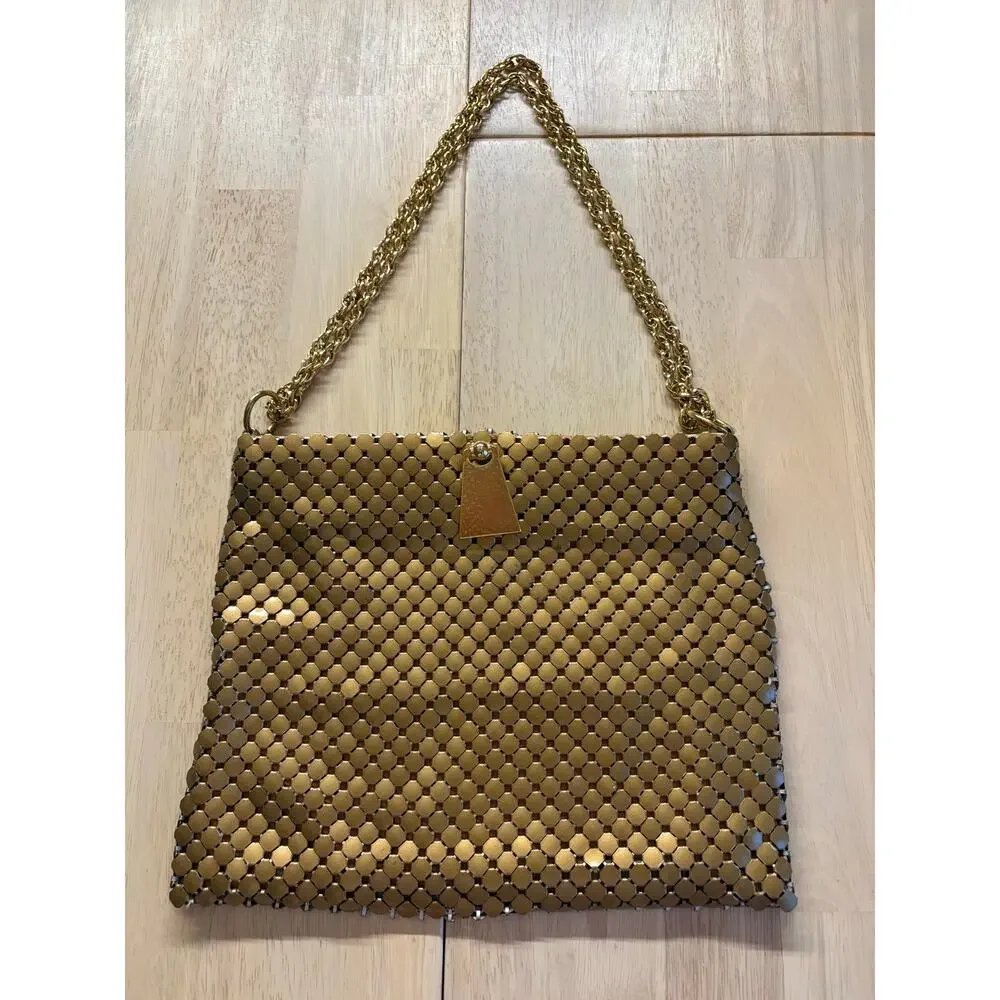 Vintage Whiting Davis Gold Metal Mesh Handbag Chain link Shoulder Bag Glam